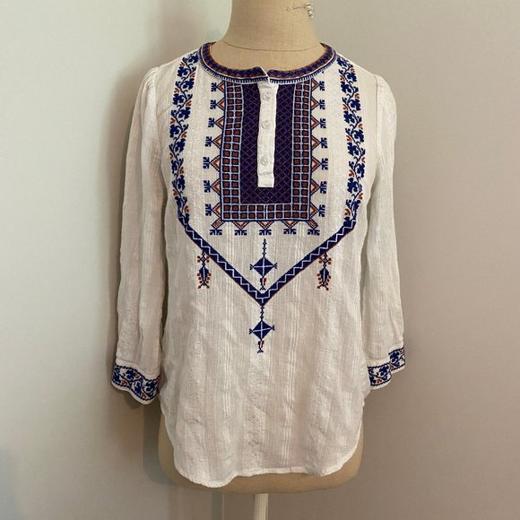 Lucky Brand Tops - Lucky Brand Boho Embroidered Peasant Top Blouse